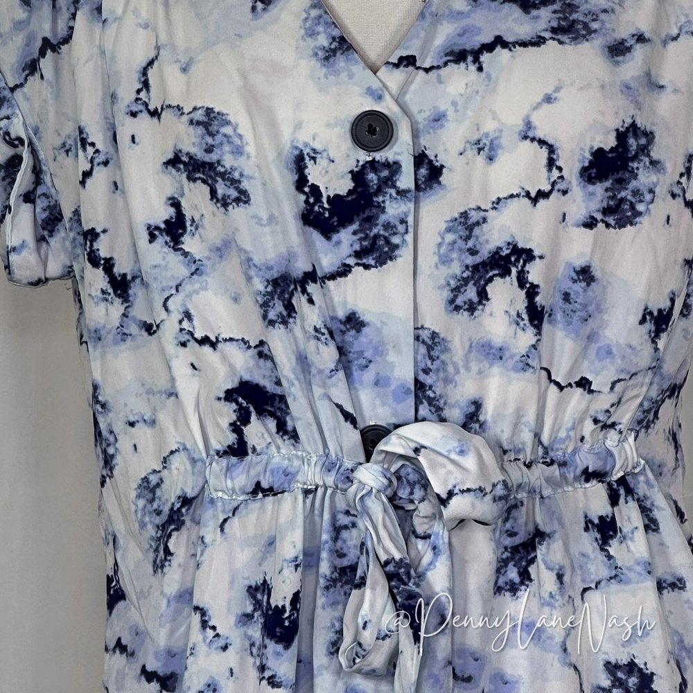 Rock & Republic Tie Dye Tie-Waist Shirt Dress Blue/White - Picture 5 of 13